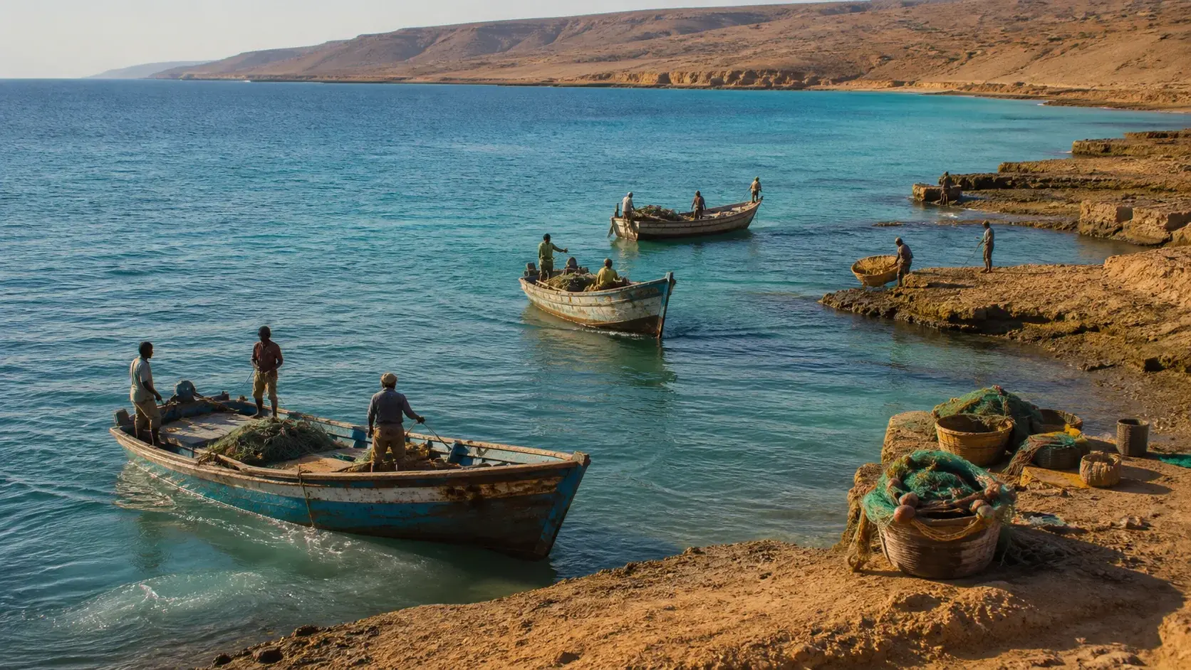 Small-scale fishing boats returning to Somaliland’s Gulf of Aden coast